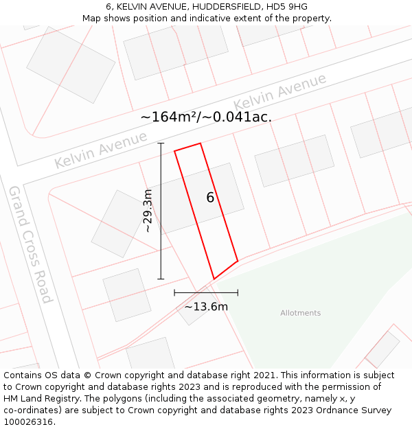 6, KELVIN AVENUE, HUDDERSFIELD, HD5 9HG: Plot and title map