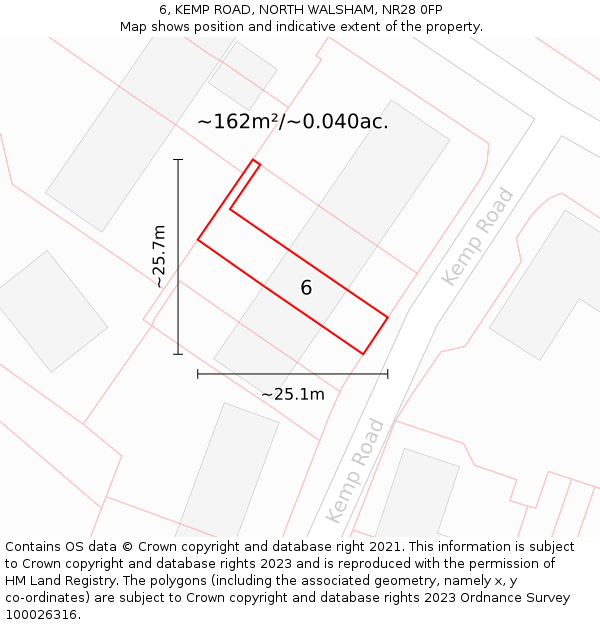 6, KEMP ROAD, NORTH WALSHAM, NR28 0FP: Plot and title map