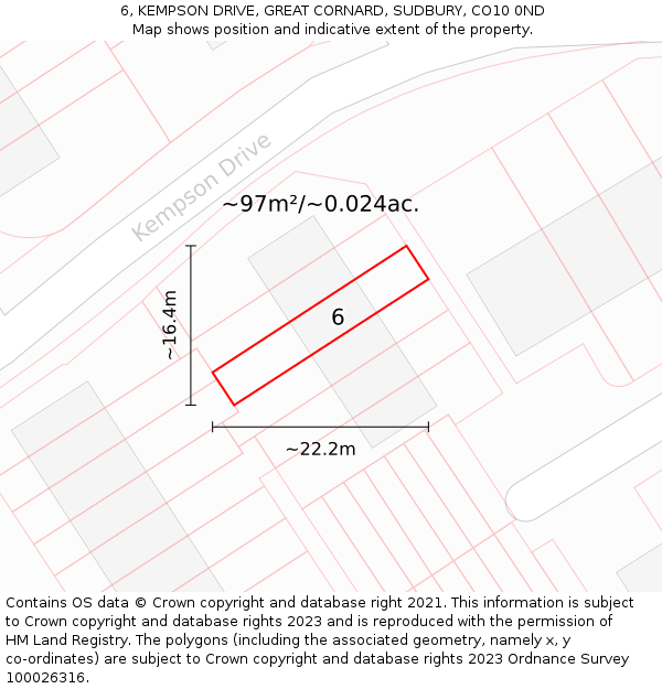 6, KEMPSON DRIVE, GREAT CORNARD, SUDBURY, CO10 0ND: Plot and title map