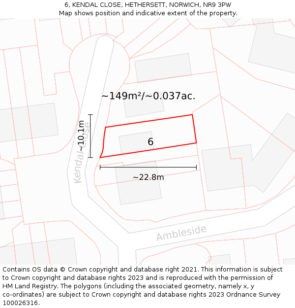 6, KENDAL CLOSE, HETHERSETT, NORWICH, NR9 3PW: Plot and title map