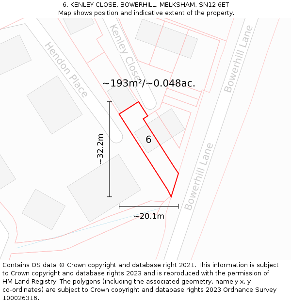 6, KENLEY CLOSE, BOWERHILL, MELKSHAM, SN12 6ET: Plot and title map