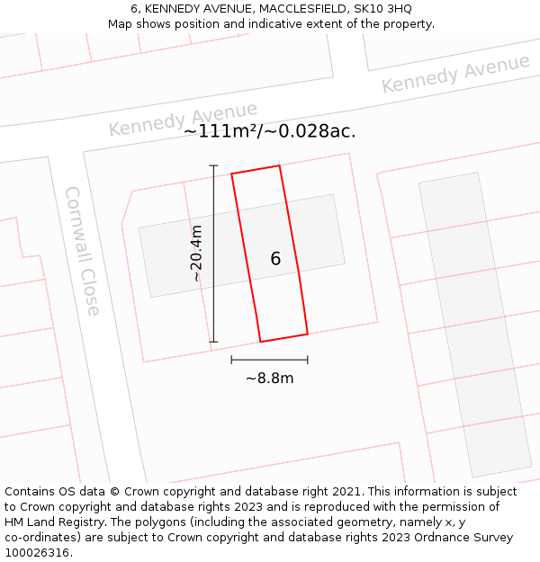 6, KENNEDY AVENUE, MACCLESFIELD, SK10 3HQ: Plot and title map