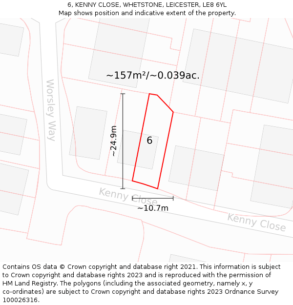 6, KENNY CLOSE, WHETSTONE, LEICESTER, LE8 6YL: Plot and title map