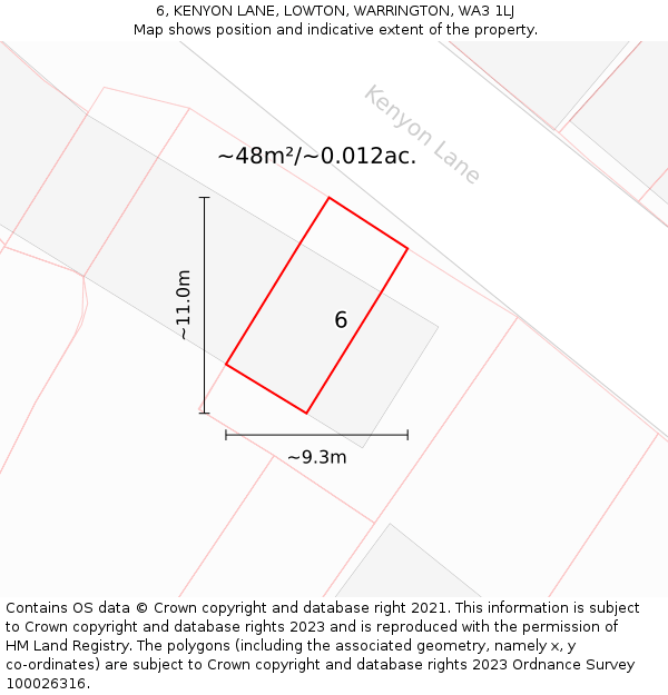6, KENYON LANE, LOWTON, WARRINGTON, WA3 1LJ: Plot and title map