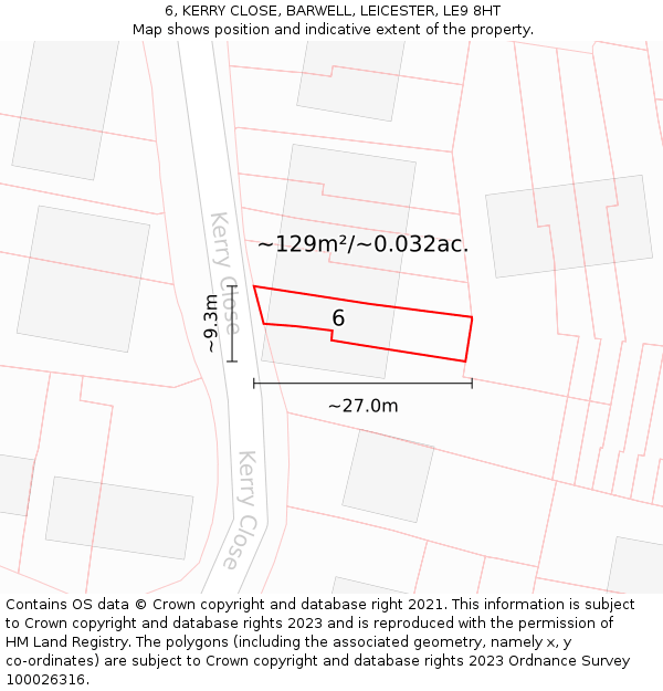 6, KERRY CLOSE, BARWELL, LEICESTER, LE9 8HT: Plot and title map