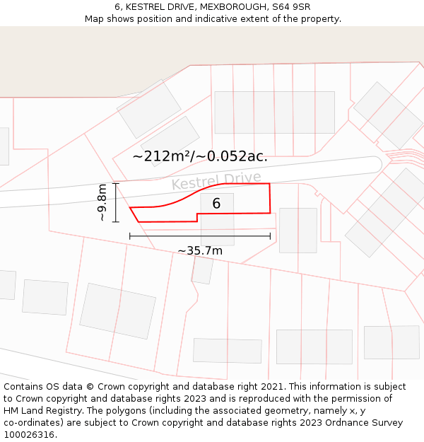 6, KESTREL DRIVE, MEXBOROUGH, S64 9SR: Plot and title map