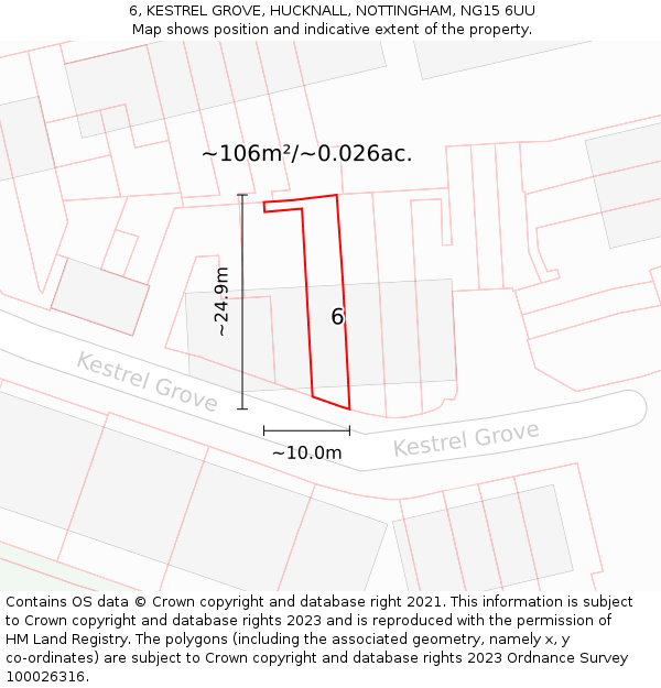 6, KESTREL GROVE, HUCKNALL, NOTTINGHAM, NG15 6UU: Plot and title map