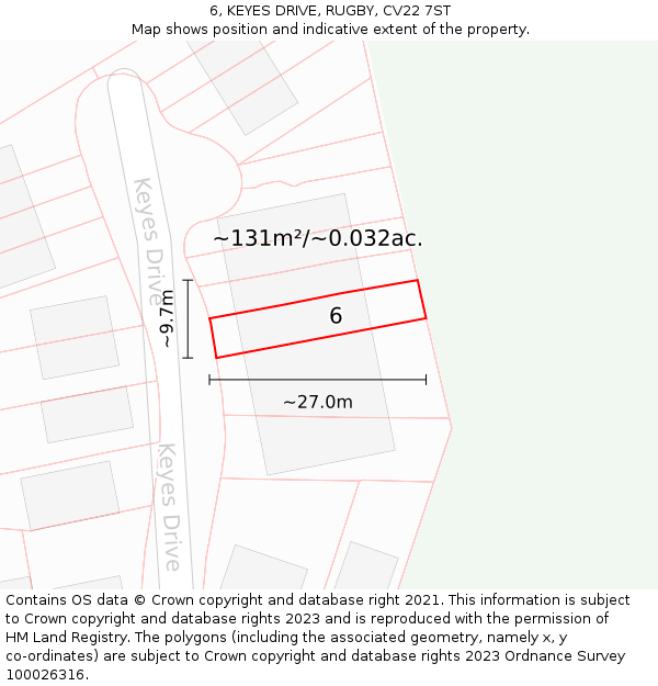 6, KEYES DRIVE, RUGBY, CV22 7ST: Plot and title map
