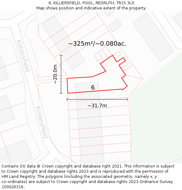 6, KILLIERSFIELD, POOL, REDRUTH, TR15 3LS: Plot and title map