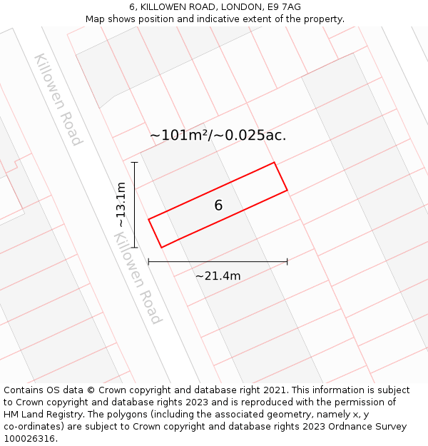 6, KILLOWEN ROAD, LONDON, E9 7AG: Plot and title map