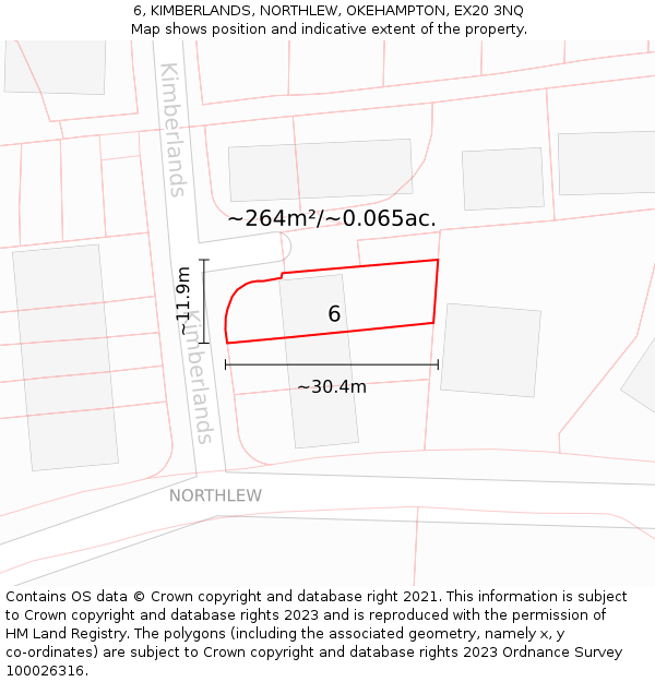 6, KIMBERLANDS, NORTHLEW, OKEHAMPTON, EX20 3NQ: Plot and title map