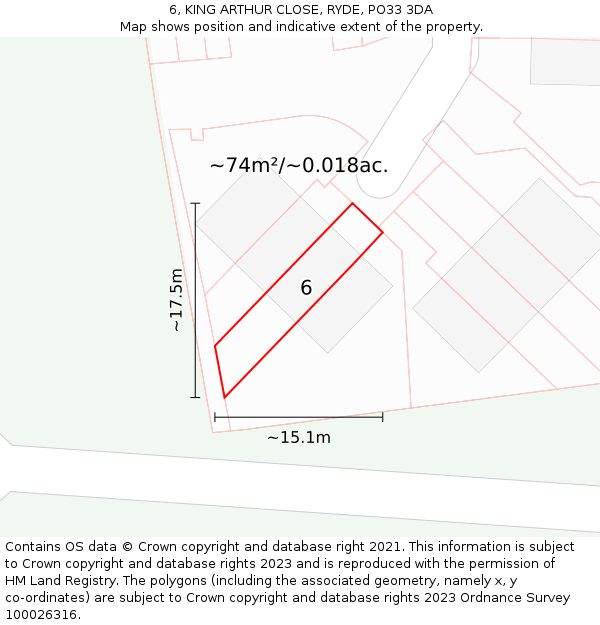6, KING ARTHUR CLOSE, RYDE, PO33 3DA: Plot and title map