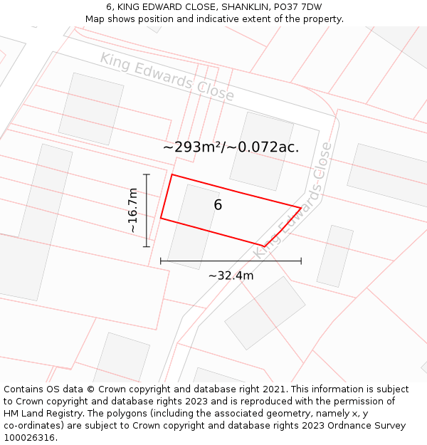 6, KING EDWARD CLOSE, SHANKLIN, PO37 7DW: Plot and title map