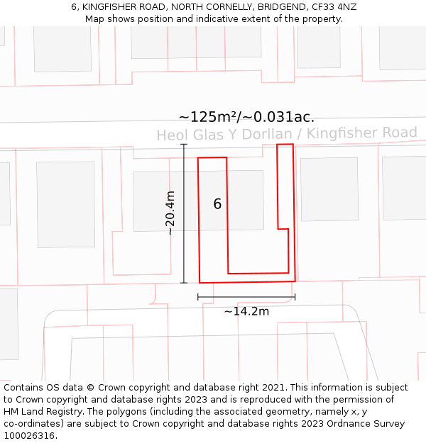 6, KINGFISHER ROAD, NORTH CORNELLY, BRIDGEND, CF33 4NZ: Plot and title map