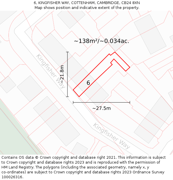 6, KINGFISHER WAY, COTTENHAM, CAMBRIDGE, CB24 8XN: Plot and title map