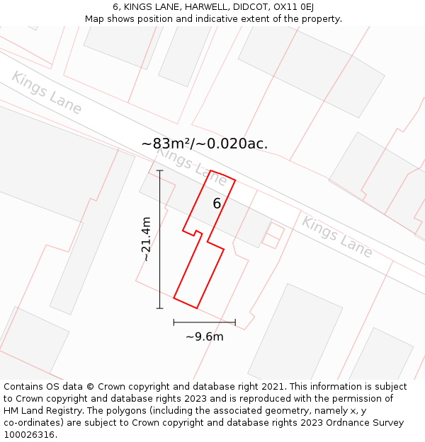 6, KINGS LANE, HARWELL, DIDCOT, OX11 0EJ: Plot and title map