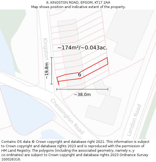 6, KINGSTON ROAD, EPSOM, KT17 2AA: Plot and title map