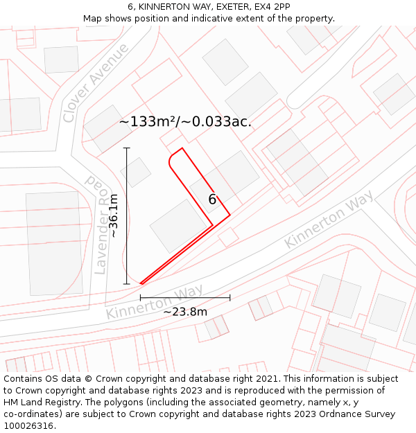 6, KINNERTON WAY, EXETER, EX4 2PP: Plot and title map