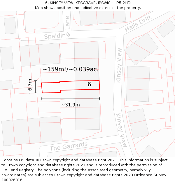 6, KINSEY VIEW, KESGRAVE, IPSWICH, IP5 2HD: Plot and title map