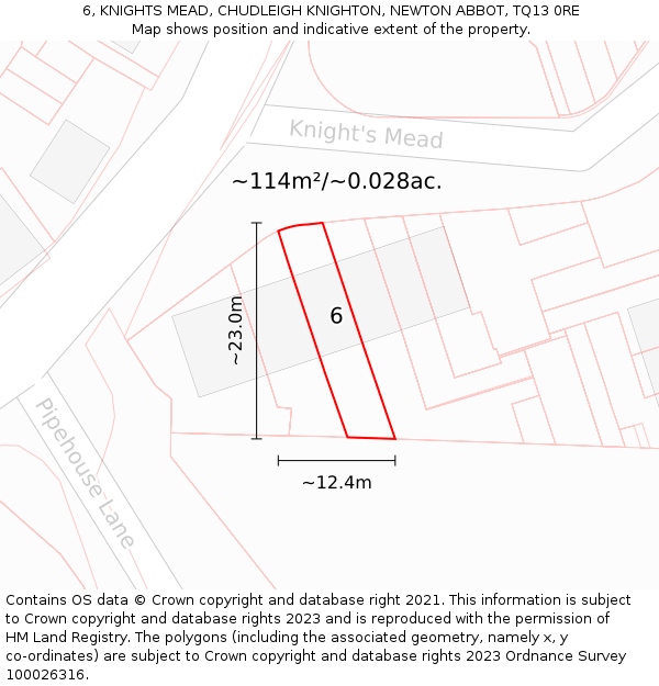 6, KNIGHTS MEAD, CHUDLEIGH KNIGHTON, NEWTON ABBOT, TQ13 0RE: Plot and title map