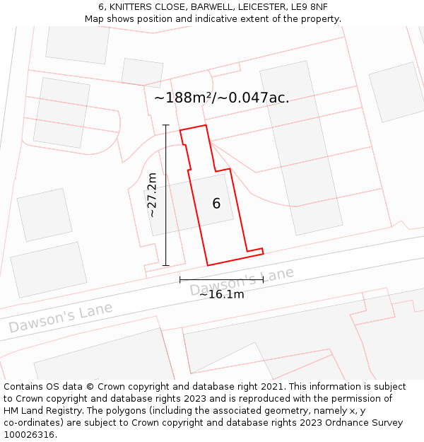 6, KNITTERS CLOSE, BARWELL, LEICESTER, LE9 8NF: Plot and title map