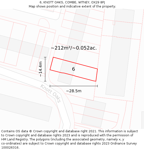 6, KNOTT OAKS, COMBE, WITNEY, OX29 8PJ: Plot and title map
