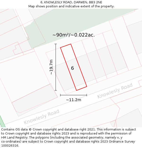 6, KNOWLESLY ROAD, DARWEN, BB3 2NE: Plot and title map
