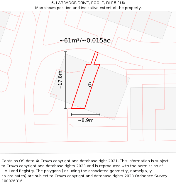 6, LABRADOR DRIVE, POOLE, BH15 1UX: Plot and title map