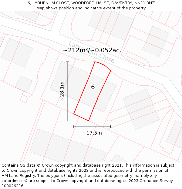 6, LABURNUM CLOSE, WOODFORD HALSE, DAVENTRY, NN11 3NZ: Plot and title map