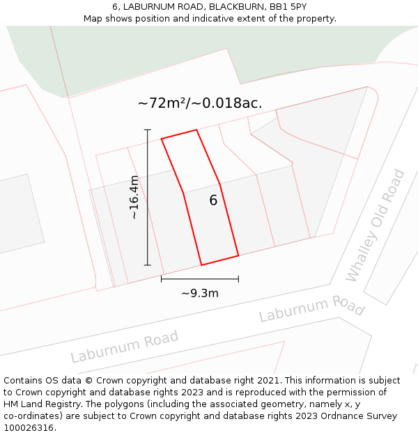 6, LABURNUM ROAD, BLACKBURN, BB1 5PY: Plot and title map