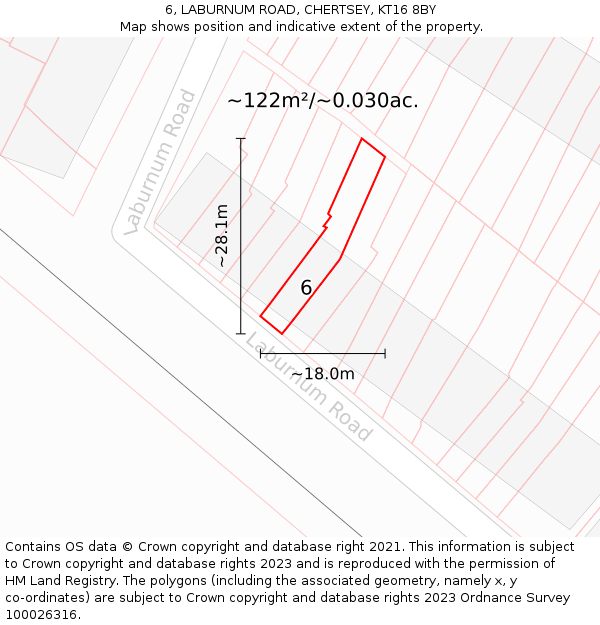 6, LABURNUM ROAD, CHERTSEY, KT16 8BY: Plot and title map