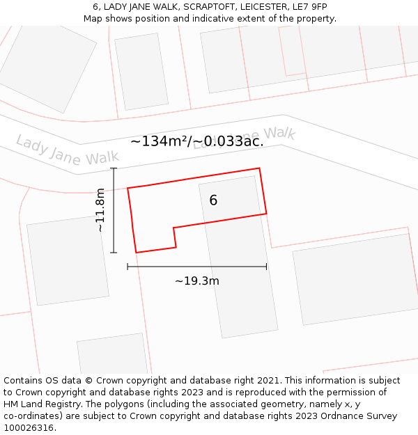 6, LADY JANE WALK, SCRAPTOFT, LEICESTER, LE7 9FP: Plot and title map
