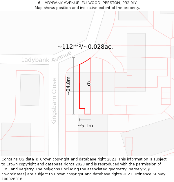 6, LADYBANK AVENUE, FULWOOD, PRESTON, PR2 9LY: Plot and title map