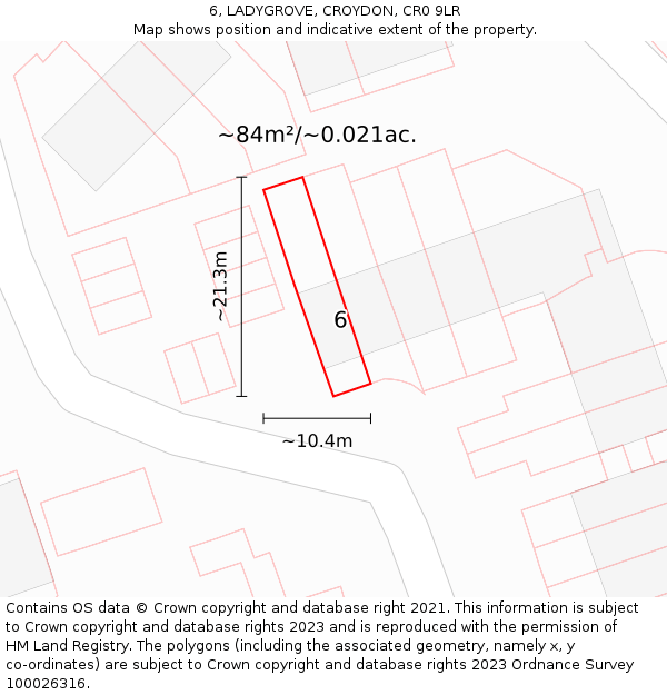 6, LADYGROVE, CROYDON, CR0 9LR: Plot and title map