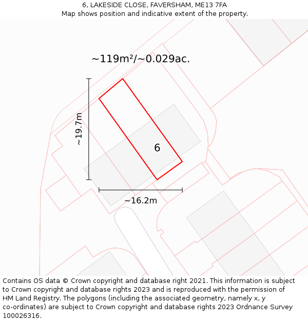 6, LAKESIDE CLOSE, FAVERSHAM, ME13 7FA: Plot and title map