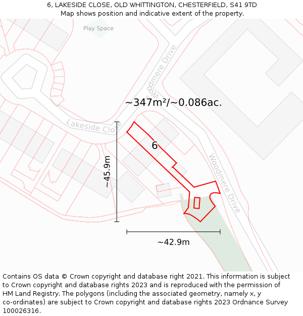6, LAKESIDE CLOSE, OLD WHITTINGTON, CHESTERFIELD, S41 9TD: Plot and title map
