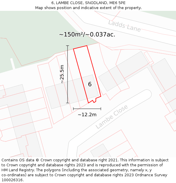 6, LAMBE CLOSE, SNODLAND, ME6 5PE: Plot and title map