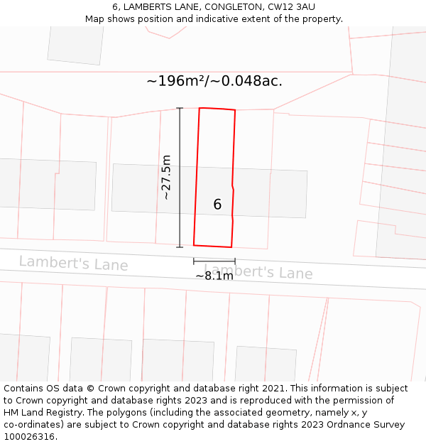 6, LAMBERTS LANE, CONGLETON, CW12 3AU: Plot and title map