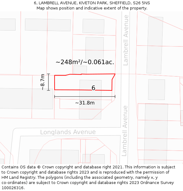 6, LAMBRELL AVENUE, KIVETON PARK, SHEFFIELD, S26 5NS: Plot and title map