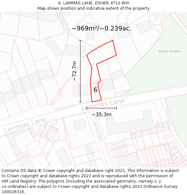 6, LAMMAS LANE, ESHER, KT10 8NY: Plot and title map