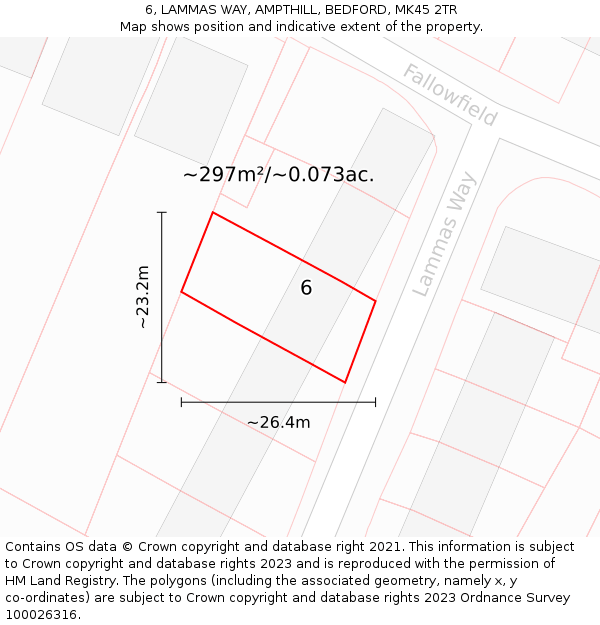 6, LAMMAS WAY, AMPTHILL, BEDFORD, MK45 2TR: Plot and title map