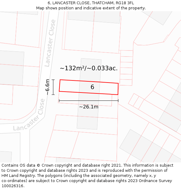 6, LANCASTER CLOSE, THATCHAM, RG18 3FL: Plot and title map