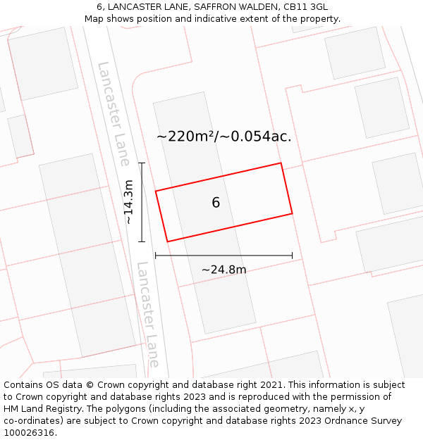 6, LANCASTER LANE, SAFFRON WALDEN, CB11 3GL: Plot and title map