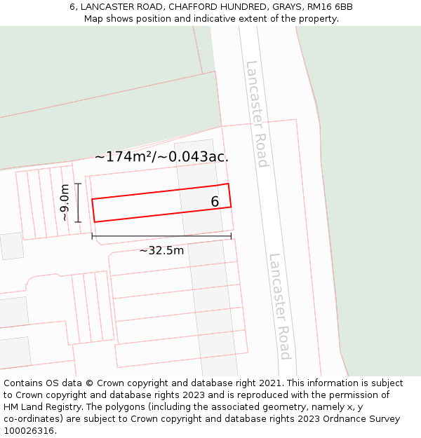 6, LANCASTER ROAD, CHAFFORD HUNDRED, GRAYS, RM16 6BB: Plot and title map