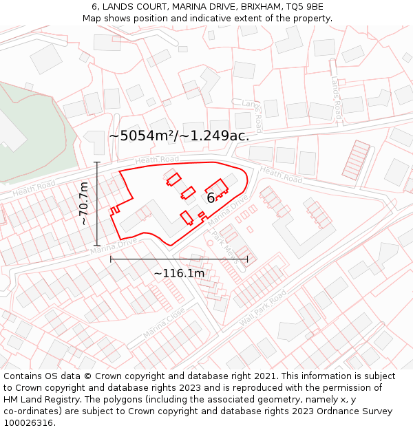 6, LANDS COURT, MARINA DRIVE, BRIXHAM, TQ5 9BE: Plot and title map