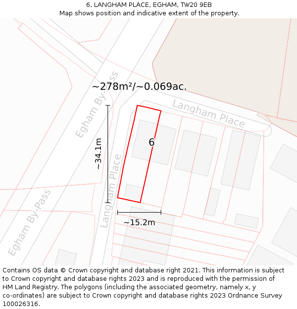 6, LANGHAM PLACE, EGHAM, TW20 9EB: Plot and title map
