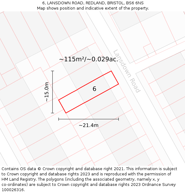 6, LANSDOWN ROAD, REDLAND, BRISTOL, BS6 6NS: Plot and title map