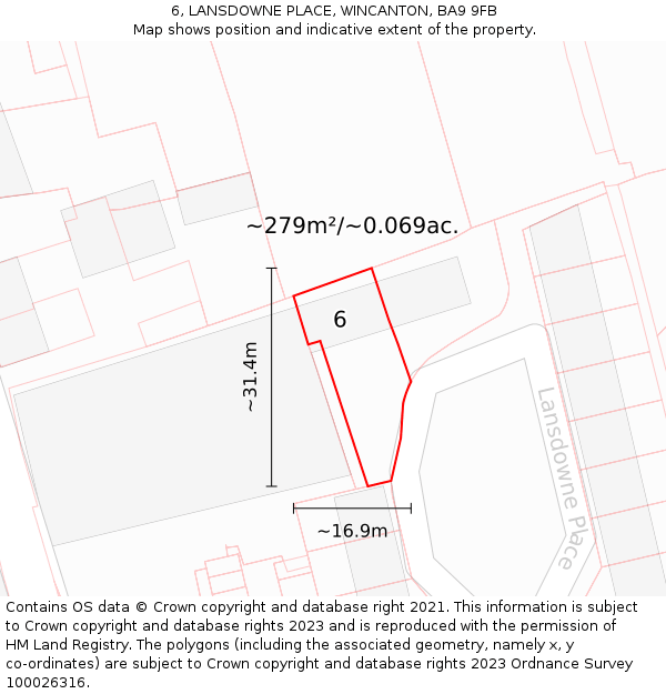 6, LANSDOWNE PLACE, WINCANTON, BA9 9FB: Plot and title map