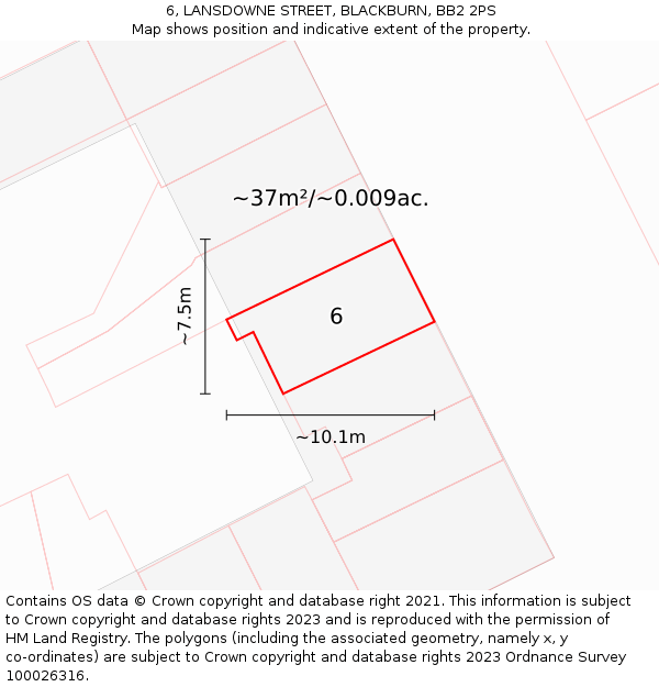 6, LANSDOWNE STREET, BLACKBURN, BB2 2PS: Plot and title map