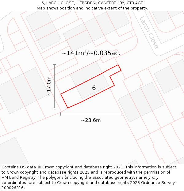 6, LARCH CLOSE, HERSDEN, CANTERBURY, CT3 4GE: Plot and title map